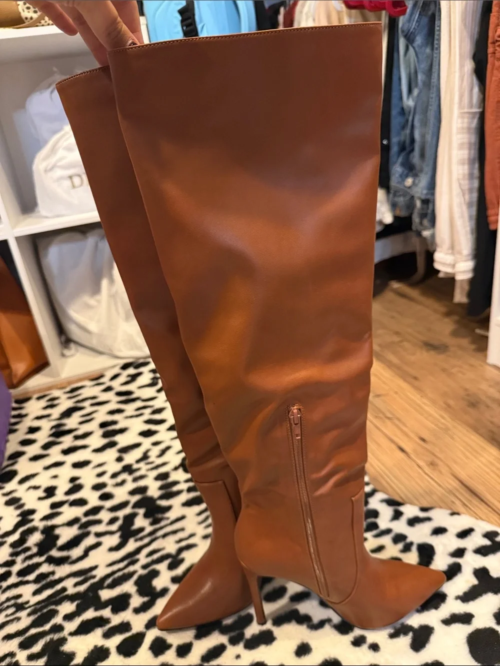 Tan Over-the-Knee Pointed-Toe Stiletto Boots